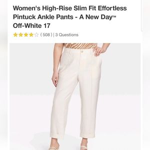 Women's High-Rise Slim Fit Effortless Pintuck Ankle Pants - A New Day™